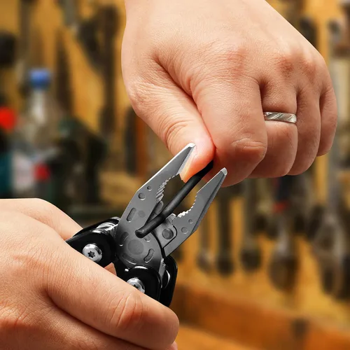 Miniatura 5 de RoverTac Alicates multiherramienta de bolsillo, navaja multiherramienta de 14 en 1 con sierra, abridor de botellas, cierre de seguridad, funda