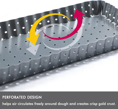 Miniatura 3 de Webake Sartén para tartas con parte inferior extraíble, sartén rectangular de 14 pulgadas para quiche perforada, bandeja antiadherente para hornear