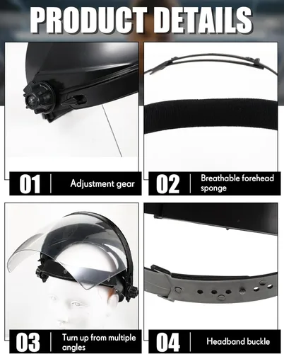 Miniatura 3 de Tellegloww 4 protectores faciales de seguridad transparentes para moler y cortar, ligero, resistente a los impactos con trinquete ajustable, máscara
