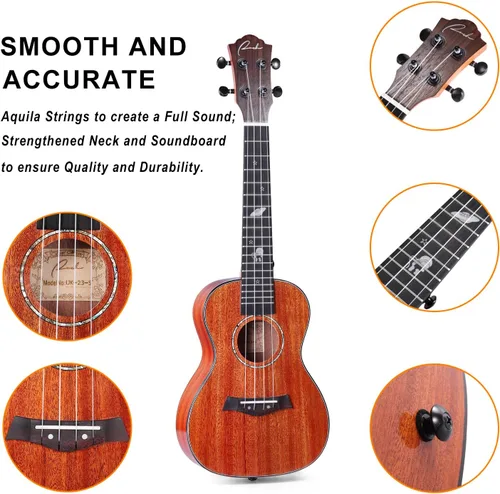 Miniatura 3 de Ranch Ukelele de concierto de 23 pulgadas, kit de ukelele profesional pequeño hawaiano para guitarra hawaiana, paquete de iniciación, bolsa