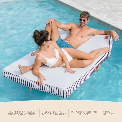 Miniatura 4 de Big Joe Lux Chaise - Flotador inflable prémium para piscina, rayas azul marino y marfil, malla de primera calidad, mezcla de poliéster duradera