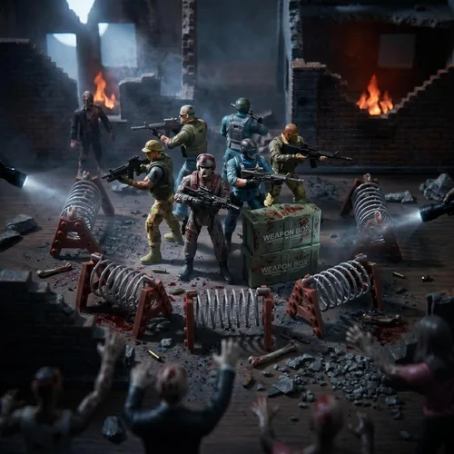 Miniatura 4 de Hombres del Ejército VS Figura de Acción de Zombi Juguetes Realistas Escena de Batalla Conjunto de Juego de Zombi Colecciones Regalos de Navidad