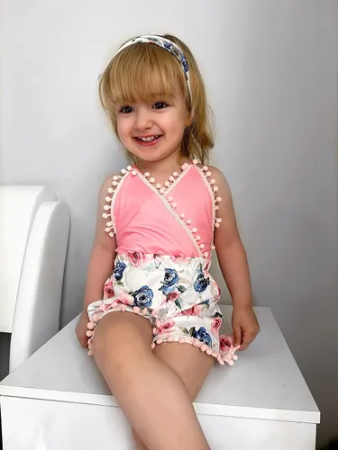 Miniatura 2 de UNICOMIDEA 6M-3T Traje sin espalda para bebé niña traje mameluco con diadema