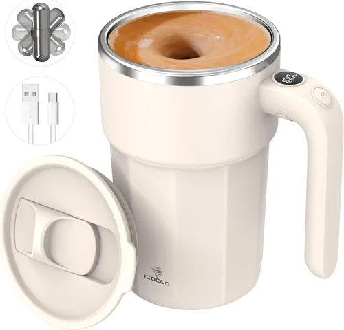 Miniatura 10 de Taza mezcladora eléctrica de 12 onzas, recargable, regalo para los amantes del café y uso en la oficina (negro)