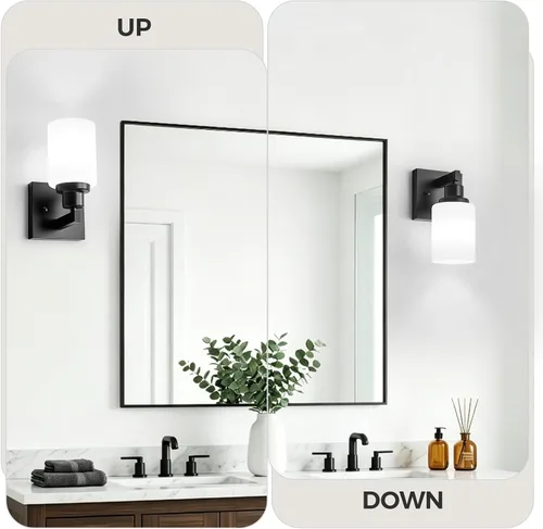 Miniatura 7 de Juego de 2 apliques de pared para baño, 1 luz negra, apliques de pared modernos para interiores con pantallas de vidrio blanco, lámpara de pared