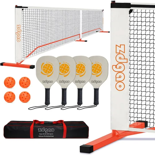 Portable Pickleball Net Set, 22FT Regularion Size Pickle Ball Net with Paddles Set, Outdoor Pickleballs and Carry Bag, Easy Setup for Indoor,