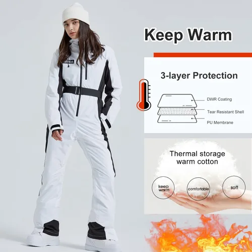 Miniatura 5 de HOTIAN Trajes de esquí de una pieza para mujer, overol ajustado, impermeable, para invierno, al aire libre, snowboard, nieve