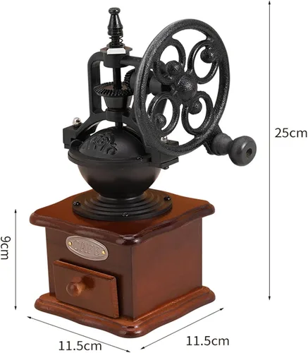 Miniatura 4 de Molinillo de café manual vintage, molinillo de grano de café con núcleo de cerámica de alta dureza con base de madera maciza y caja de polvo