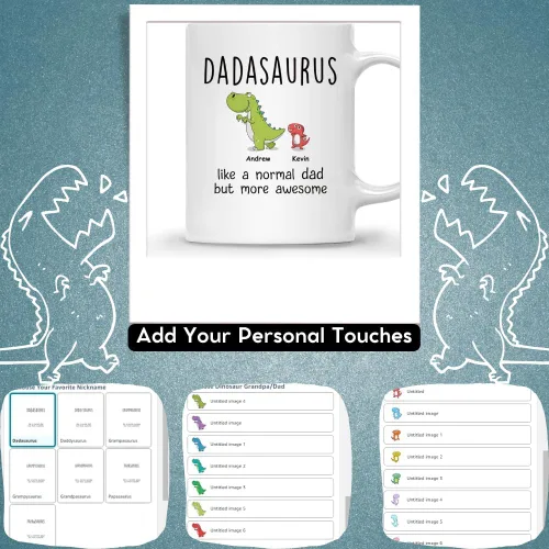 Miniatura 4 de Gossby DADASAURUS - Taza de café personalizada para papá, regalo personalizado para papá de un niño, hija, hijo, esposa con nombres, divertido día 2