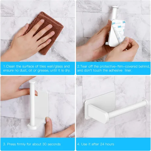 Miniatura 4 de VAEHOLD Soporte de papel higiénico autoadhesivo para cocina, baño, soporte para rollo de inodoro, sin perforaciones, para baño, se pega en la pared