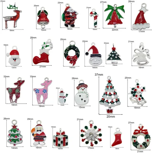 Miniatura 3 de JJG Race - 30 piezas de esmalte surtido de árbol de Navidad, Papá Noel, reno, delicado, colgante, regalos de Navidad, dijes para aretes, fabricación