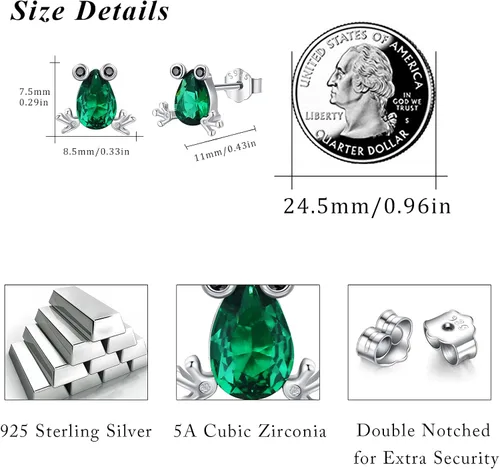 Miniatura 3 de Frog Earrings for Women Girls Sterling Silver Frog Pendant Necklaces Crystal Studs Earrings Frog Stud for Teens Cute Animal Hypoallergenic Jewelry
