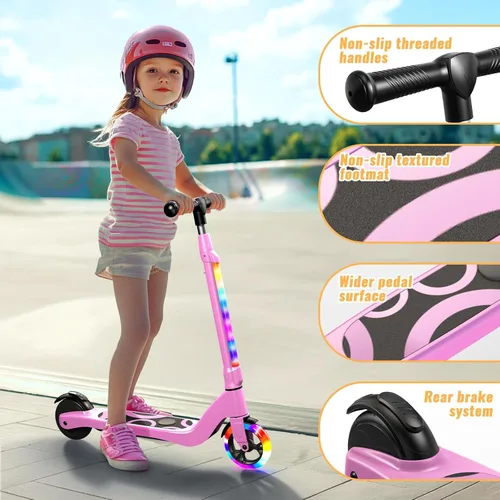 Miniatura 3 de LIEAGLE Patinete Eléctrico para Niños de 6-12 Años, Plataforma con Luces LED, Patinetes para Niños con Manillar de 3 Niveles de Ajuste hasta 36 Rosa