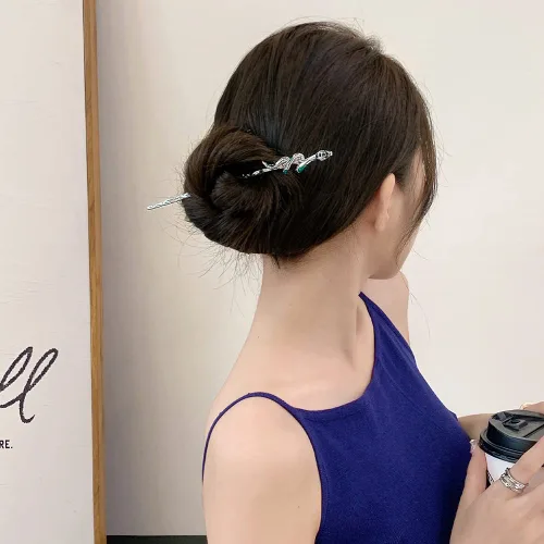 Miniatura 6 de Paquete de 4 palitos para el cabello con diseño de serpiente para cabello largo, accesorios para el cabello 2 en 1, horquilla de estilo chino
