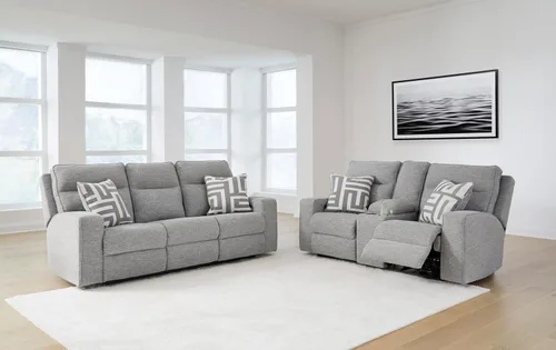 Miniatura 19 de Signature Design by Ashley Biscoe - Sofá biplaza reclinable resistente a los rayos UV con consola, reposacabezas ajustable y puertos USB, color gris