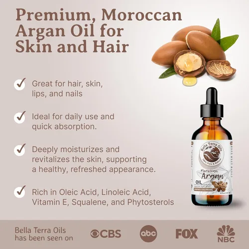 Miniatura 3 de Bella Terra Oils - Aceite de argán de 2 onzas - Aceite para el cabello encrespado, lleno de vitamina E y grasas Omega, el mejor suero para pieles