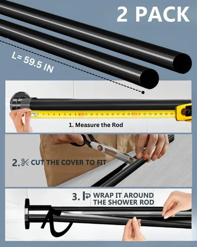 Miniatura 2 de TidyFriend - Funda para barra de ducha, paquete de 2 barras de cortina de ducha de 58 pulgadas, protector y fácil de instalar (negro)