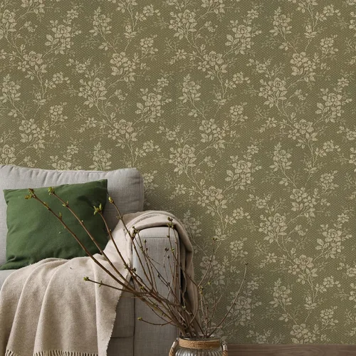 Fullhawl Cottage Core Papel Pintado Boho Plano Floral Vintage Papel Pintado Rústico Floral Sin Estereoscopía Adhesivo de Pared 118 x 16 Verde Papel