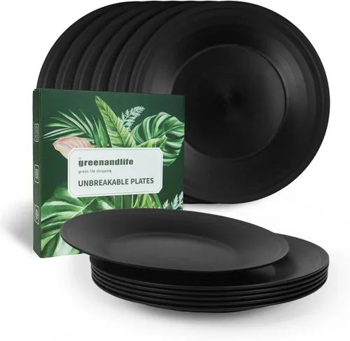 Miniatura 8 de Platos de paja de trigo de 10 pulgadas, aptos para lavavajillas y microondas, ligeros, reutilizables, irrompibles, no tóxicos, sin BPA y saludables