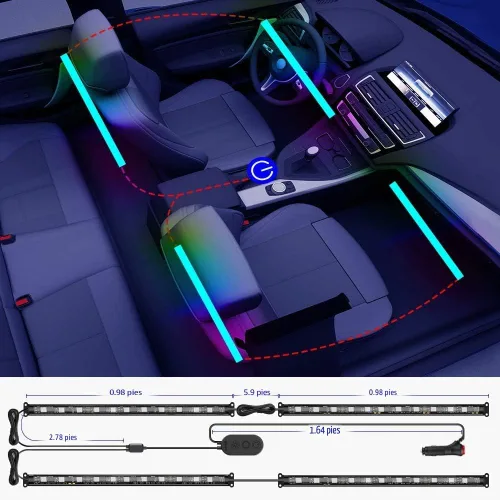 Miniatura 6 de Govee Luces de coche, luces interiores inteligentes RGBIC para el interior del automóvil con aplicación, control remoto, luces LED para decoración