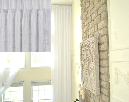 Miniatura 13 de Ikiriska Cortina de lino transparente extra larga (1 panel) hecha a medida de 12 13 14 15 16 17 18 20 24 pies 2 pisos gris, beige, blanco, crema