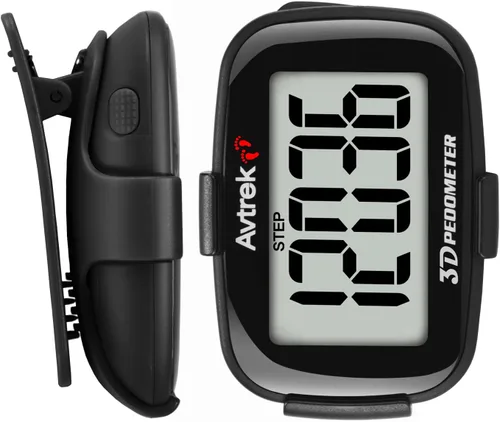 AVTREK Contador de pasos 3D con clip con retroiluminación LED, podómetro de bolsillo para caminar actividades al aire libre, rastreador de fitness