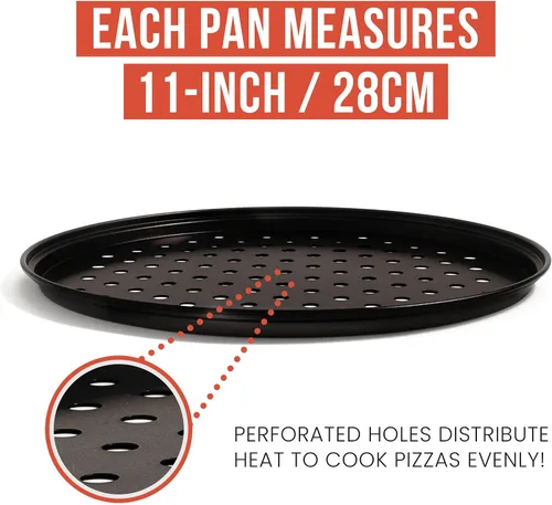 Miniatura 3 de Chef Pomodoro Juego de pizza para hornear con 3 bandejas para pizza y estante para pizza, (sartenes de 11 pulgadas), bandejas perforadas