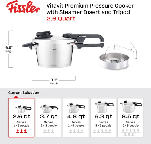 Miniatura 2 de Fissler Vitavit Premium - Olla a presión premium con inserto de vapor, 2.6 cuartos Acero inoxidable