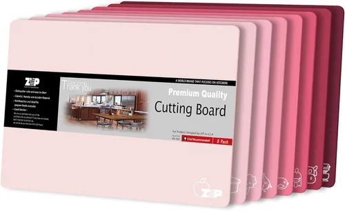ZVP Tablas de cortar de plástico para cocina, alfombrillas de corte flexibles, tablas de cortar de color rosa degradado con icono de comida,
