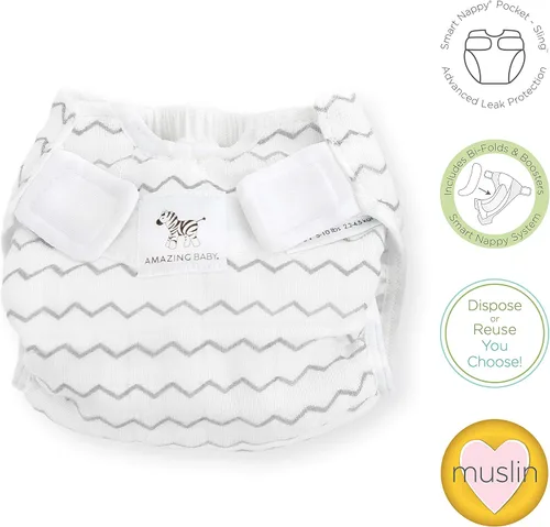 Miniatura 2 de SmartNappy - Muselina de algodón de Amazing Baby, funda híbrida para pañales de tela NextGen + 1 inserto reutilizable bi-fold + 1 refuerzo Mini