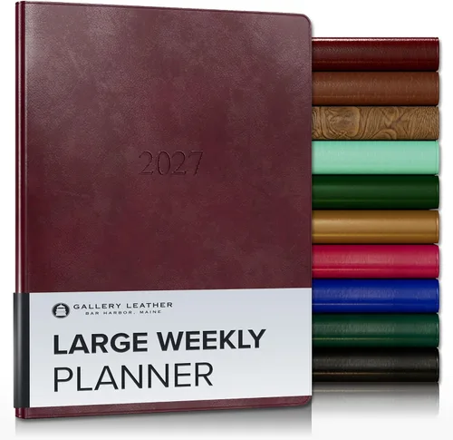 Miniatura 73 de Gallery Leather Agenda semanal y mensual grande 2025-2026, agenda y cuaderno con elegantes bordes de página dorados dorados, 12 meses, cactus Cactus