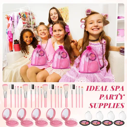 Miniatura 5 de Willinglong 12 juegos de maquillaje para niñas, suministros de fiesta de spa para niñas, juego de cosméticos de maquillaje para fiestas de Rosa