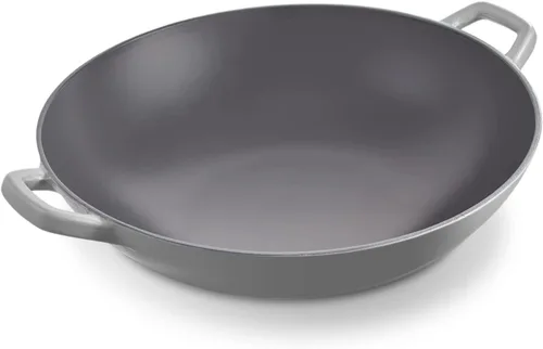 Zakarian By Dash Wok antiadherente de hierro fundido de 14 pulgadas para salteado de calidad de restaurante, mariscos, freír y cocinar al vapor, Gris