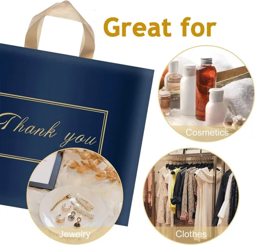 Miniatura 6 de WAKAKO Paquete de 60 bolsas de plástico de agradecimiento para tiendas minoristas de pequeñas empresas de 14 x 16 pulgadas con asa, color azul
