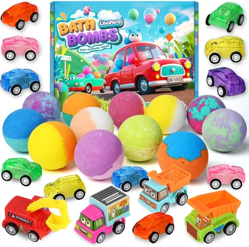 Bombas de baño para niños con juguetes en el interior, bombas de baño para niños y niñas, juego de bombas de baño de 9 piezas incluye 9 carros de