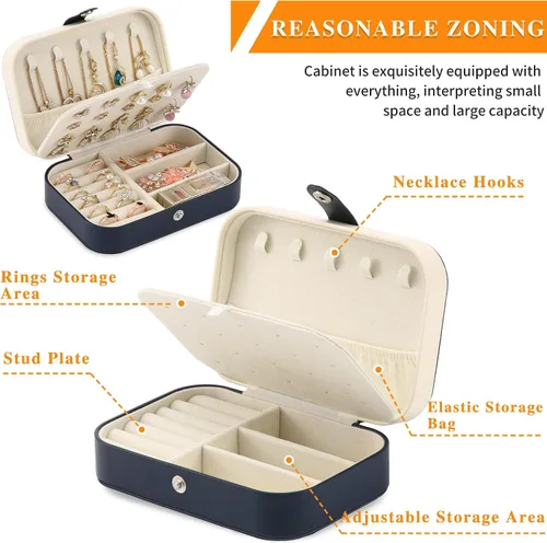 Miniatura 3 de Joyero de viaje, organizador de joyas pequeño de piel sintética para mujeres y niñas, mini estuche de viaje portátil de doble capa para guardar