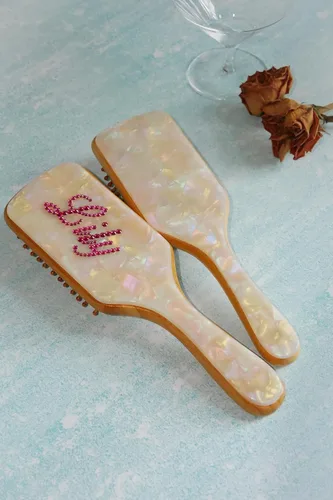 Miniatura 3 de Cepillo de pelo de paleta de bambú, grueso, cerdas de bambú, cepillo desenredante para masajear el cuero cabelludo, mujeres, blanco concha