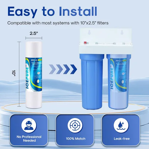 Miniatura 7 de ICEPURE Filtro de agua para toda la casa de 10 x 2.5 pulgadas, 5 micrones, para cualquier unidad de RO de 10 pulgadas, Dupont WFPFC5002, Aqua Pure