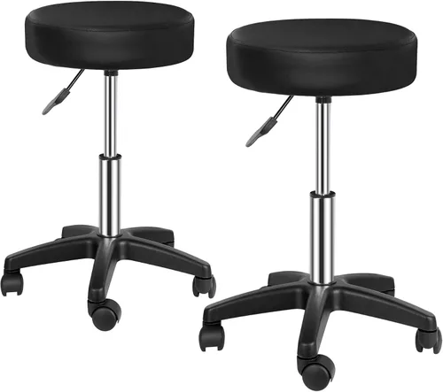 Miniatura 9 de SUPER DEAL Taburetes giratorios sillas giratorias masaje facial spa salón bar taburete ajustable hidráulica silla rodante, color negro