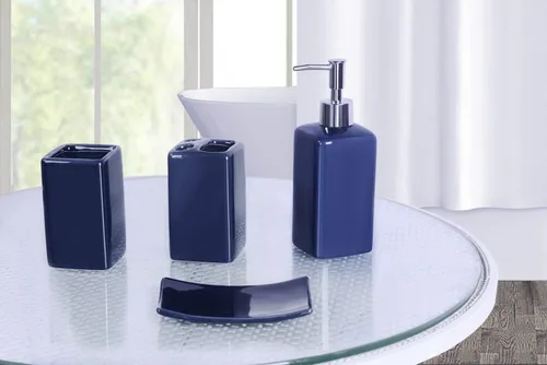 Miniatura 10 de Juego de accesorios para encimera de baño de 4 piezas de cerámica maciza (beige)