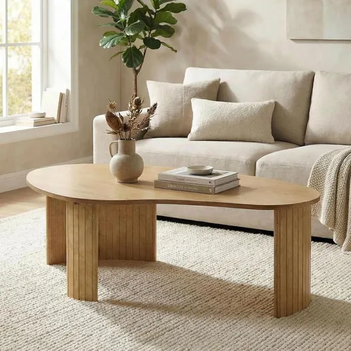 Miniatura 12 de Hyfirm - Mesa de café moderna de madera negra de 47.25 pulgadas para la sala de estar, mesa central resistente con tapa irregular de mango y patas
