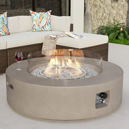 Miniatura 9 de COSIEST Mesa cuadrada para fogata de propano para exteriores, base de maceta de piedra sintética gris de 35 pulgadas, quemador de acero inoxidable