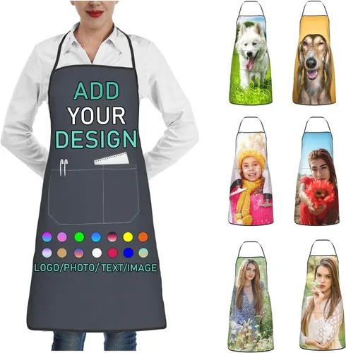 Miniatura 26 de Delantal personalizado con 2 bolsillos, personalizable con nombre, texto, logotipo, foto, cocina, horneado, delantal de cocina para mujeres y hombres