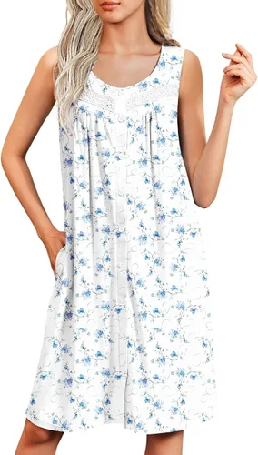 Miniatura 16 de Ekouaer Camisones para mujer, con botones, sin mangas, suave, con bolsillos, tallas S-XXXL