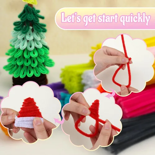 Miniatura 5 de Mnuizu - 200 limpiadores de tuberías, tallos de chenilla para manualidades, varillas esponjosas para manualidades navideñas y suministros de Rosa