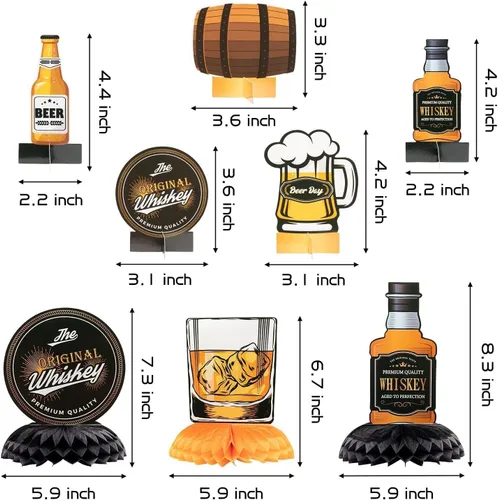 Miniatura 2 de ANGOLIO Centros de mesa de cerveza de whisky – 12 piezas de whisky de panal de abeja para hombres, centro de mesa de 40, 50, 60, fiesta