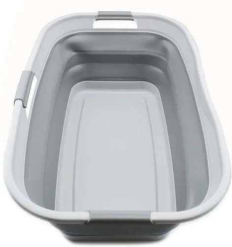SAMMART Cesta de plástico plegable para ropa sucia de 44 litros – Contenedor/organizador plegable – Tina de lavado portátil – Cesta de ahorro de Gris