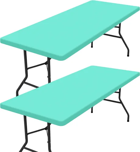 homing Paquete de 2 manteles rectangulares, mantel de tela elástica ajustable para mesas plegables de 6 pies, mantel lavable para picnic,