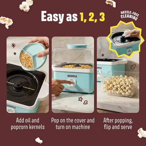 Miniatura 6 de Máquina de palomitas de maíz con cuenco, máquina eléctrica de palomitas de maíz de 12 tazas para noches de cine en casa y fiestas, máquina de Azul