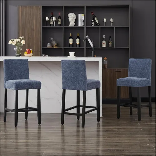 Miniatura 12 de Juego de 3 taburetes de bar de piel sintética de 26 pulgadas, modernas sillas de bar tapizadas de altura de barra, taburetes de bar con patas